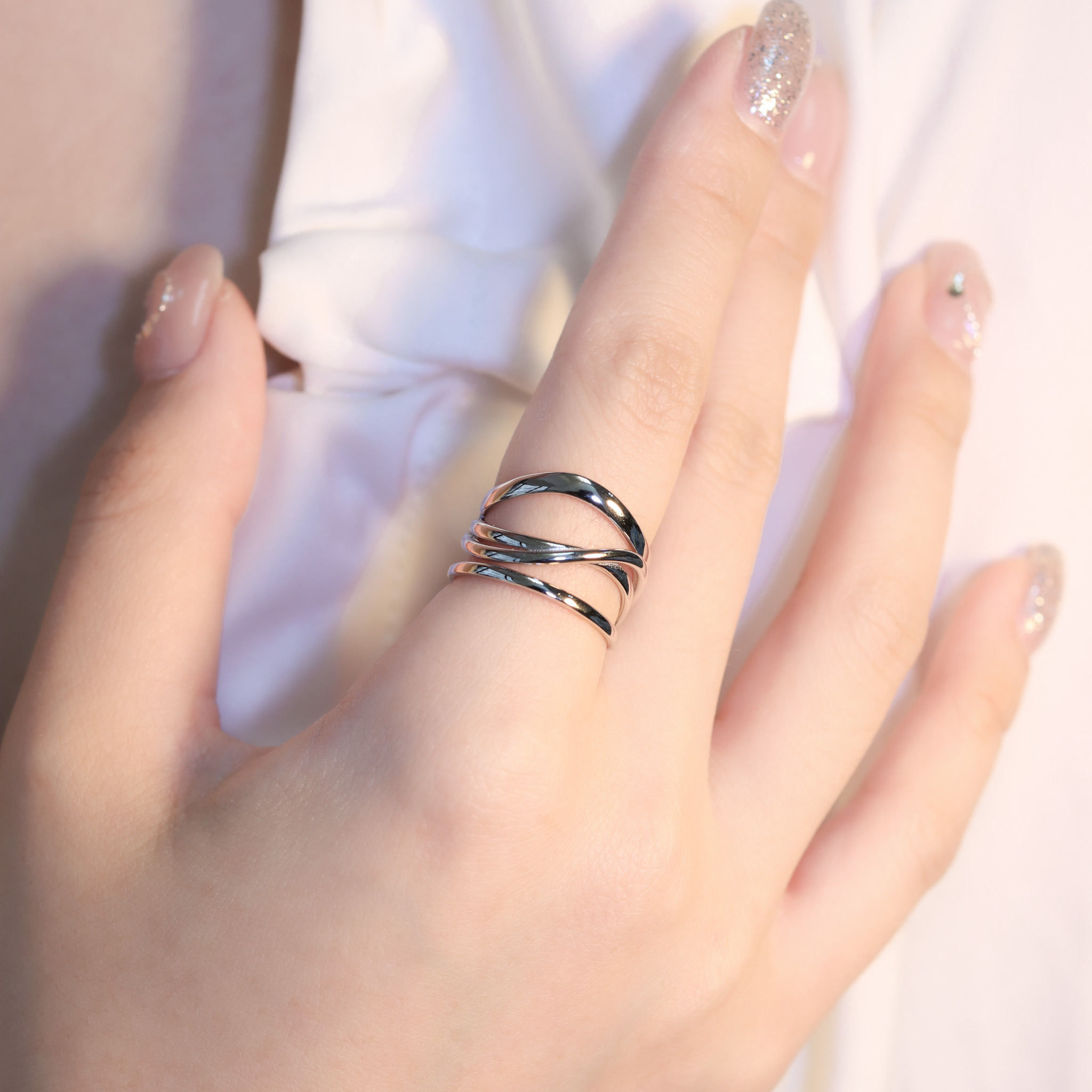 | 925純銀・ 白金・ 18k金 | 金屬感三層戒指 （銀/玫瑰金）  | RI0856 |