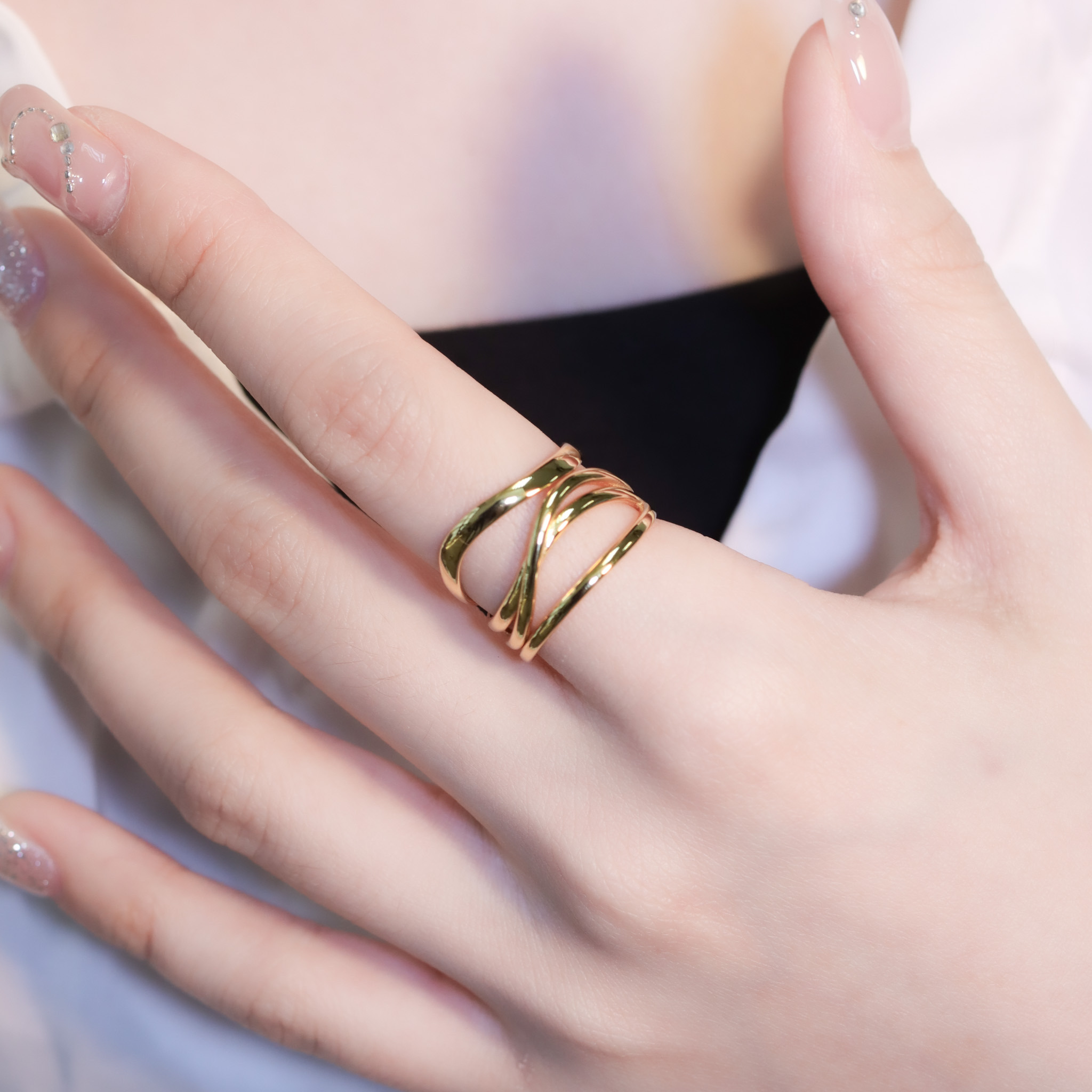 | 925純銀・ 白金・ 18k金 | 金屬感三層戒指 （銀/玫瑰金）  | RI0856 |