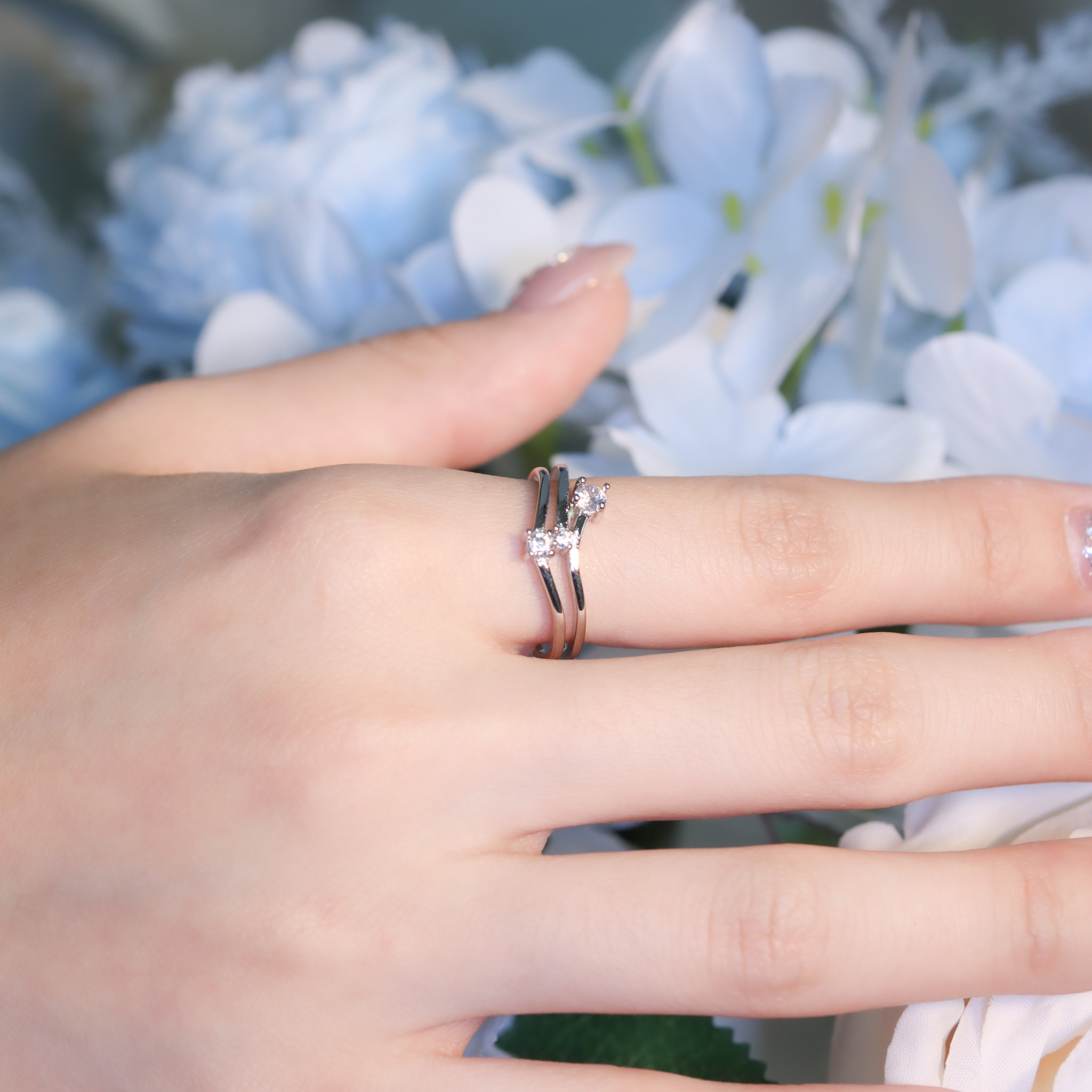 | 925純銀・ 白金・ 玫瑰金 | 星意小協奏雙層戒指 （銀/玫瑰金）  | RI0855 |