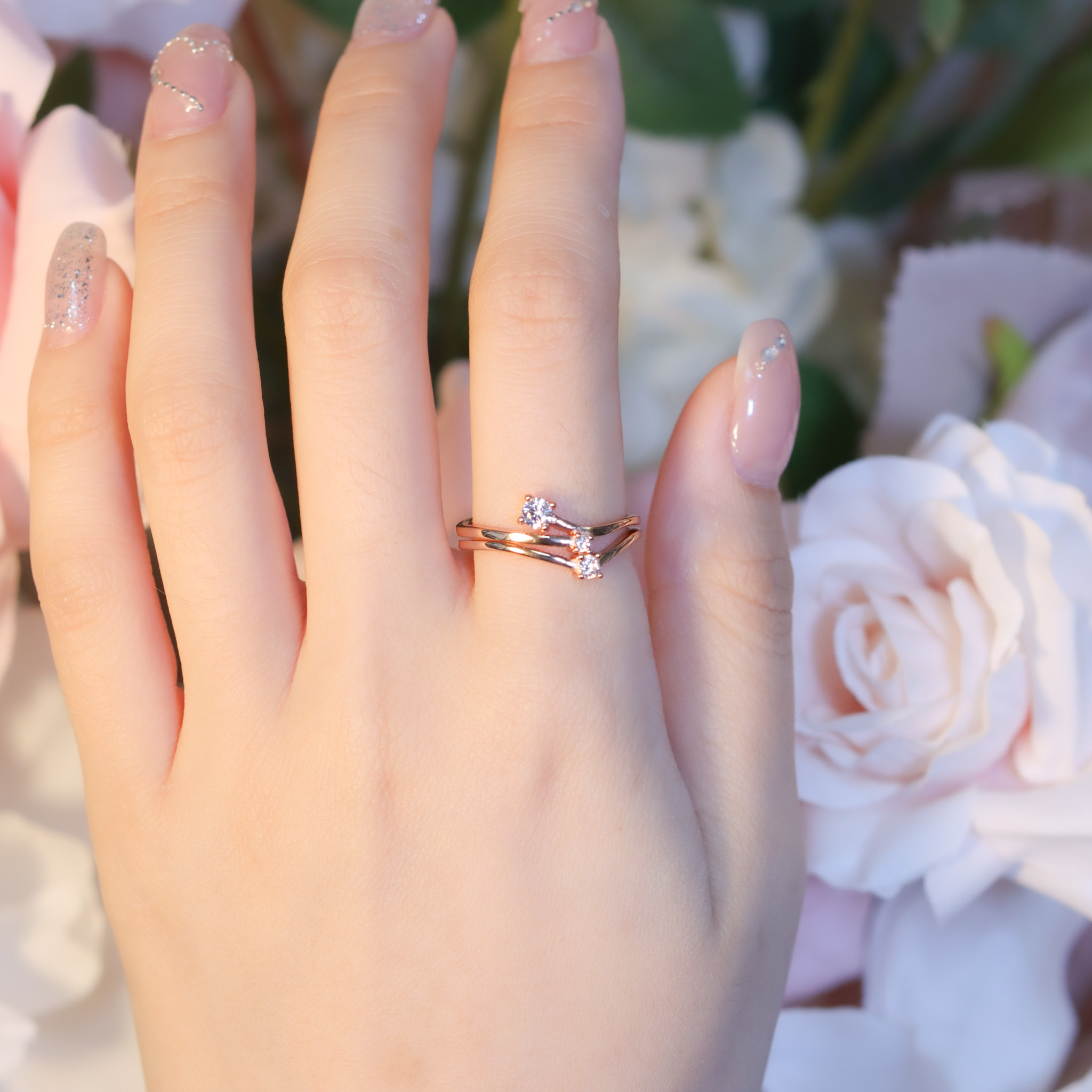 | 925純銀・ 白金・ 玫瑰金 | 星意小協奏雙層戒指 （銀/玫瑰金）  | RI0855 |