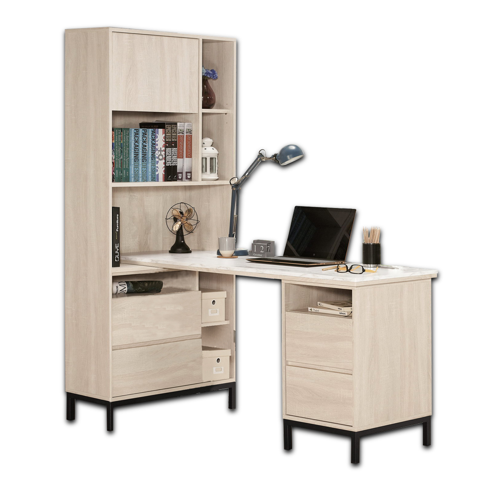 妮絲5尺多功能仿石面L型書桌/書櫃型工作桌/辦公桌