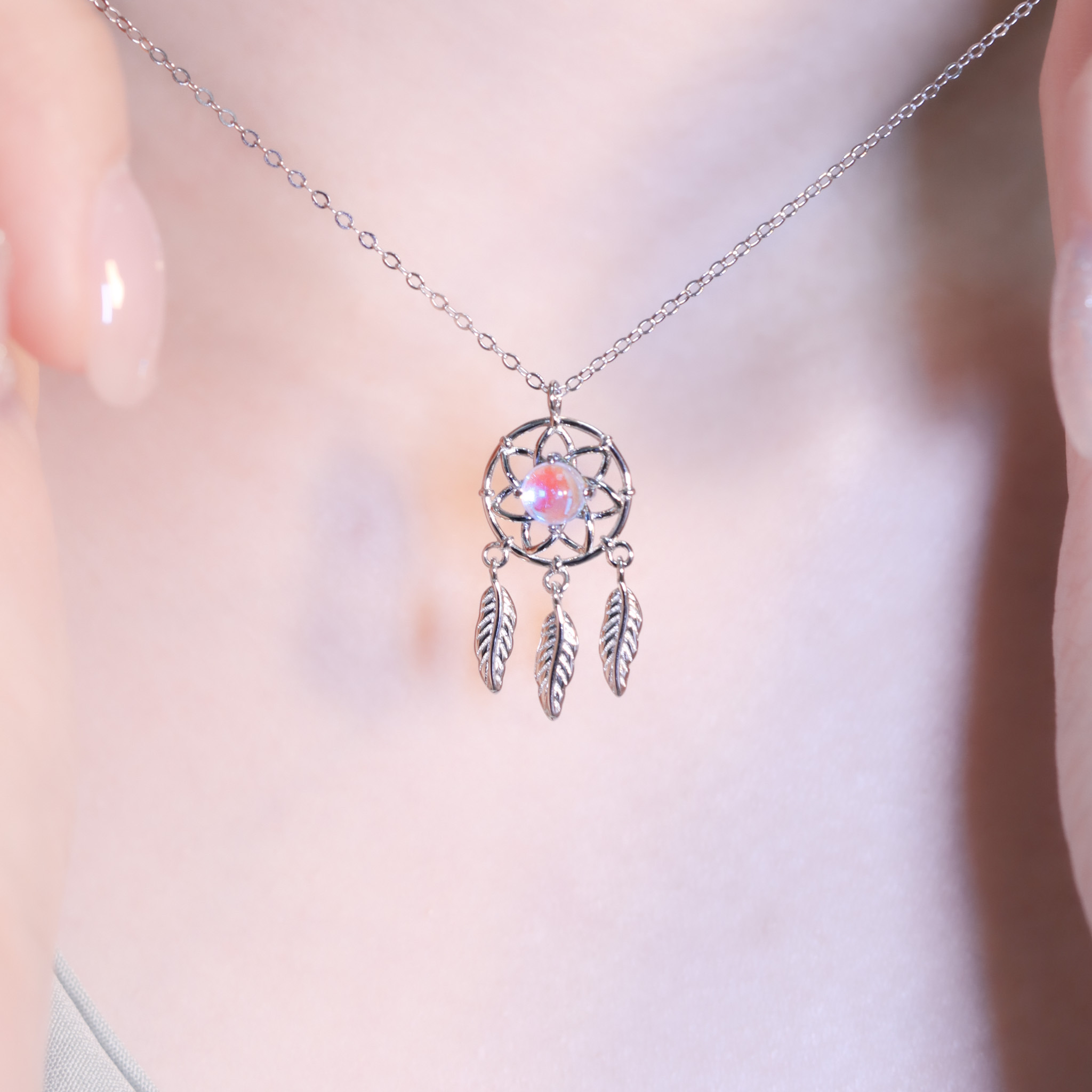 | 925純銀・厚鍍白金・ 琉璃 | 漫藍小夢盪漾項鍊| NE1378 |