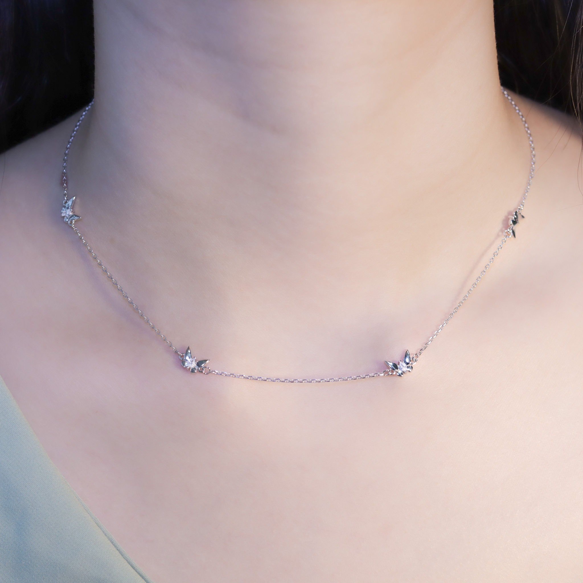 | 925純銀・厚鍍白金 | 漫天蝶願項鍊 | NE1389 |