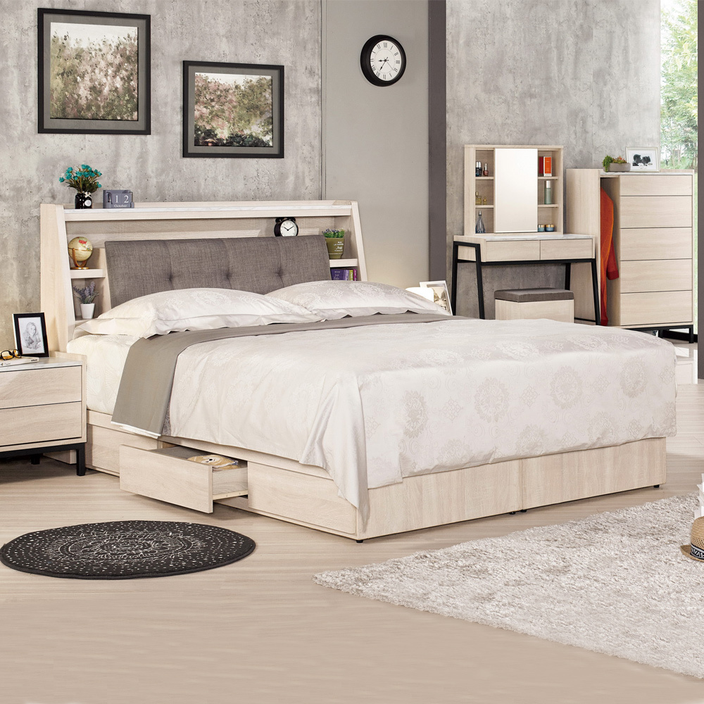 妮絲5尺雙人床組(床頭箱+三抽收納床底)(不含床墊)