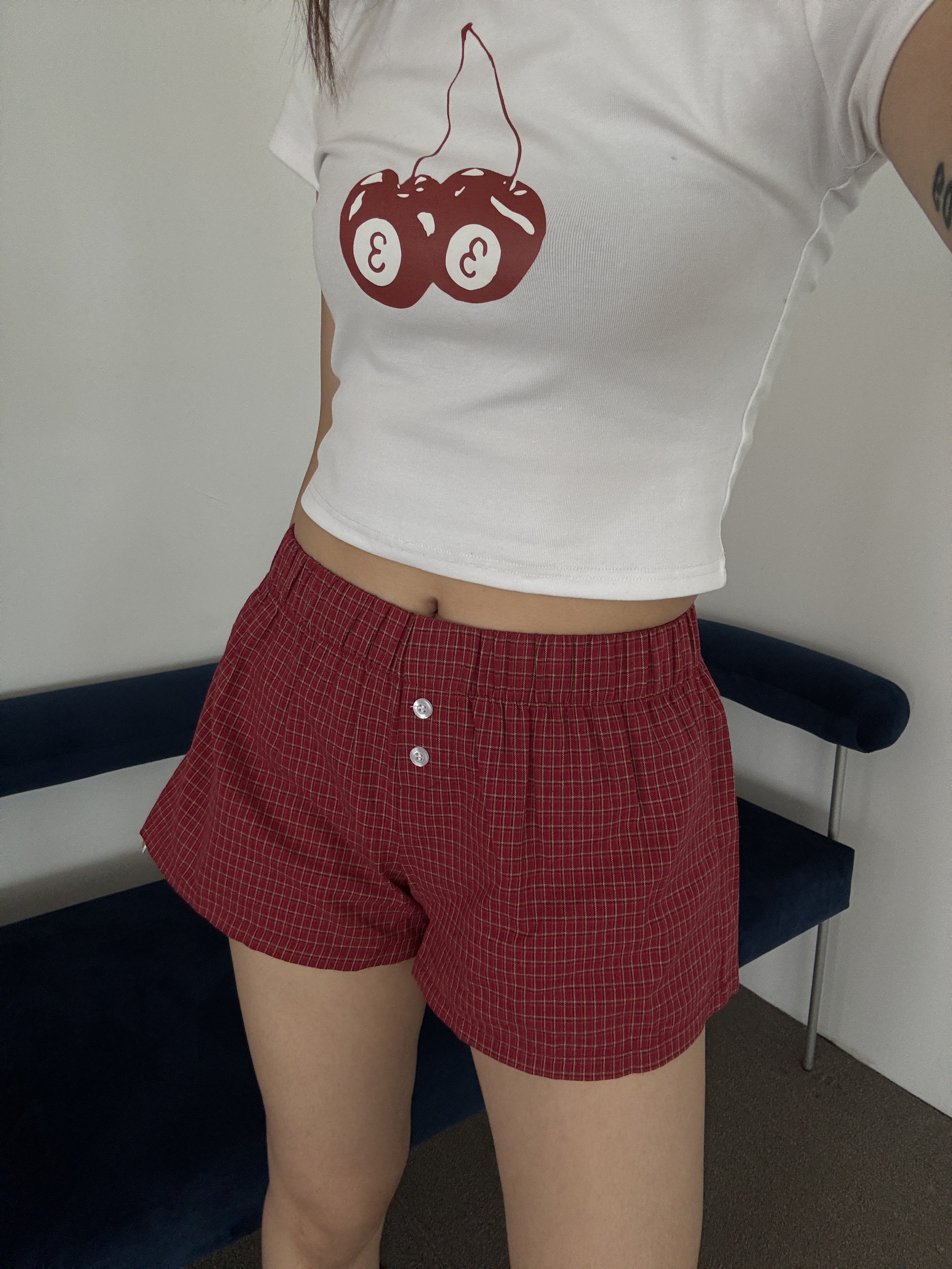 美式紅格小短褲🍓