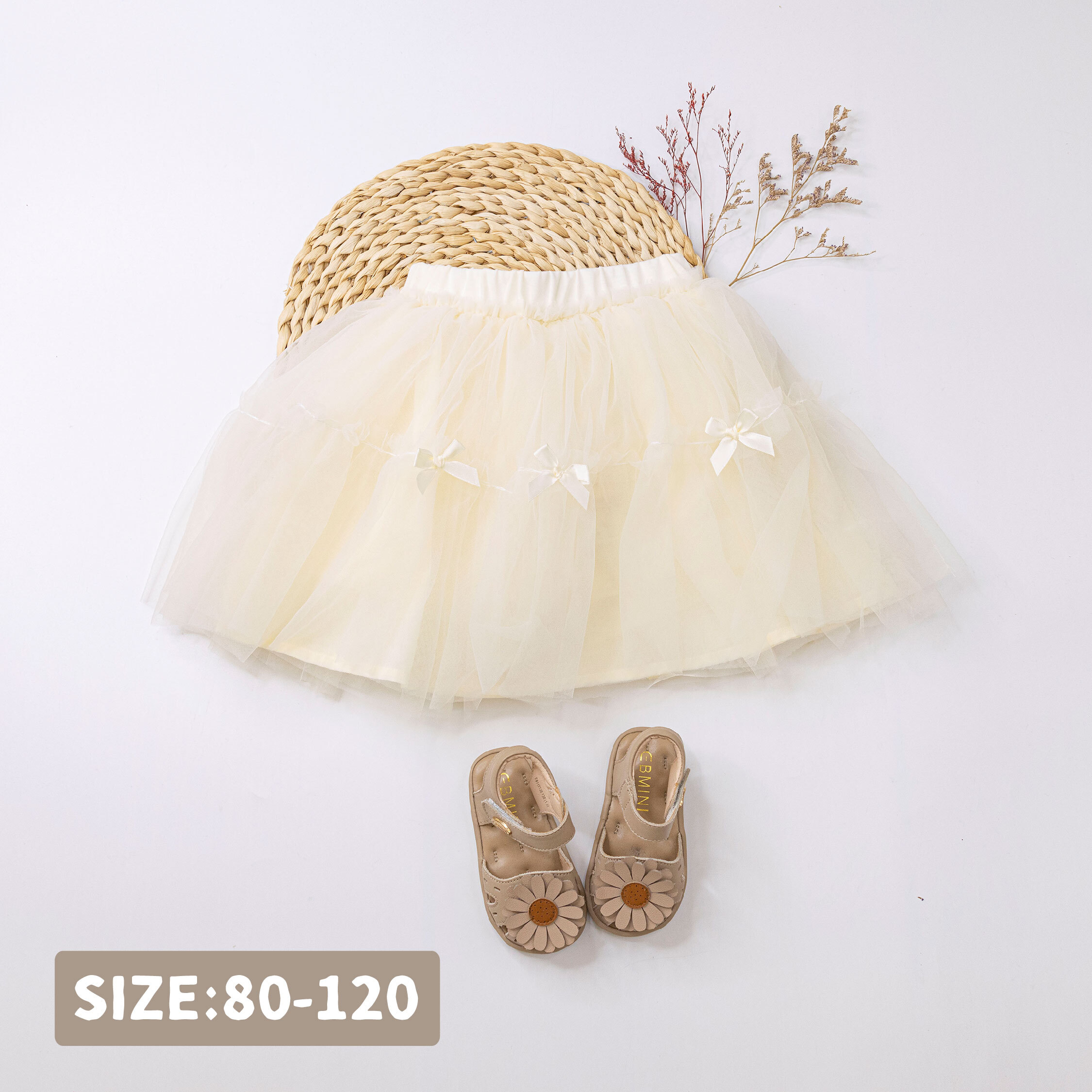 【H50286】甜美蝴蝶結網紗拼接褲裙