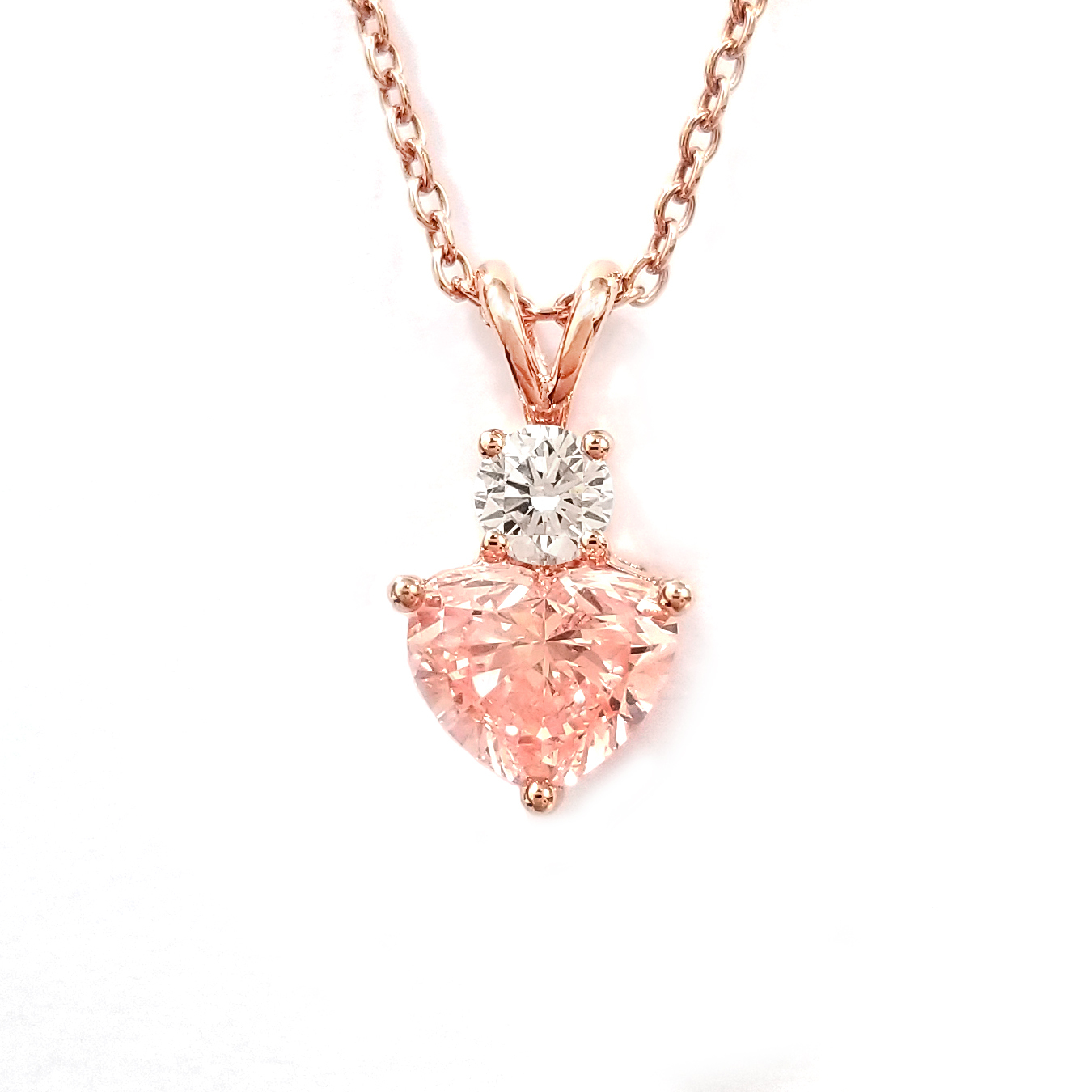 18K玫瑰金 實驗室培育心形粉鑽吊墜