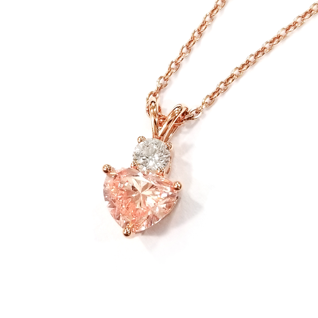 18K玫瑰金 實驗室培育心形粉鑽吊墜