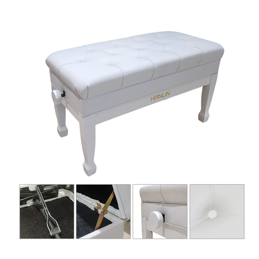 HANLIN P-DB0121WH-白色款 超值感 頂級豪華 有書箱 雙人 鋼琴升降椅 質感 鋼琴椅  快速升降 紮實座面 支撐大腿 大寬面 久坐 舒服 舒適 屁股不痛 名牌鋼琴椅 質感 鋼琴教學 音樂教室 演奏廳 練習室 音樂人 音樂家 表演 演藝 舞台 管樂 大提琴 豎琴 椅子