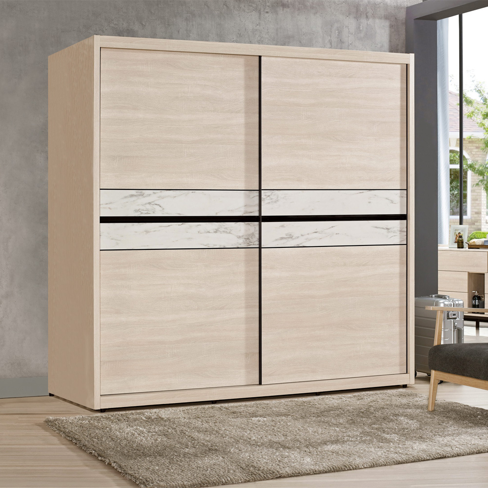 妮絲7尺大理石紋推門/拉門衣櫃(五吊桿+附穿衣鏡)