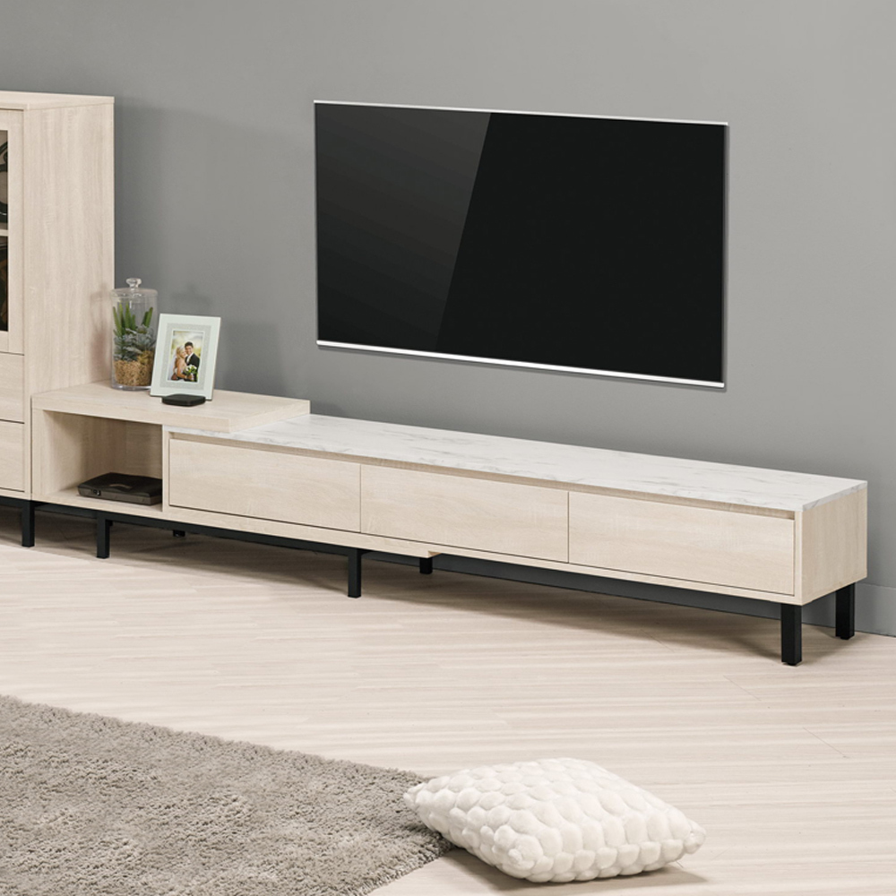 妮絲8尺三抽仿石面伸縮電視櫃/長櫃/視聽櫃