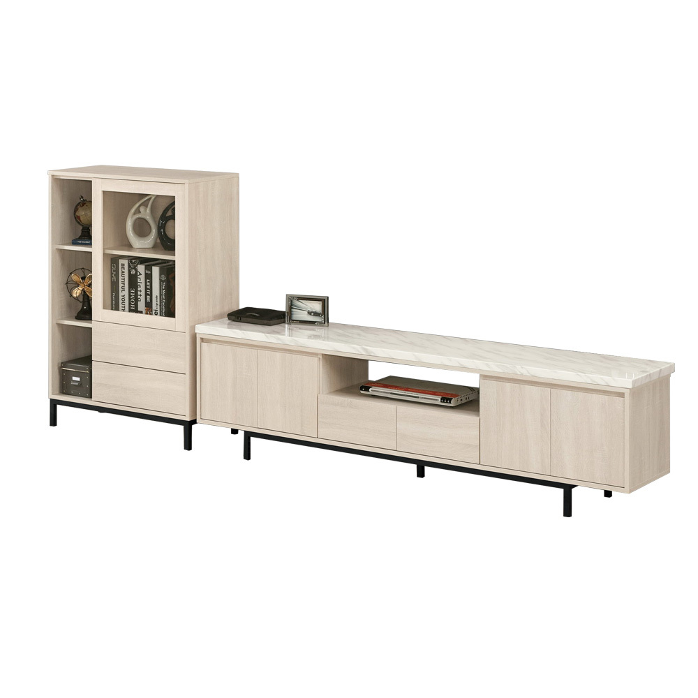 妮絲9.3尺L型石面電視櫃組合(展示低櫃+石面長櫃)