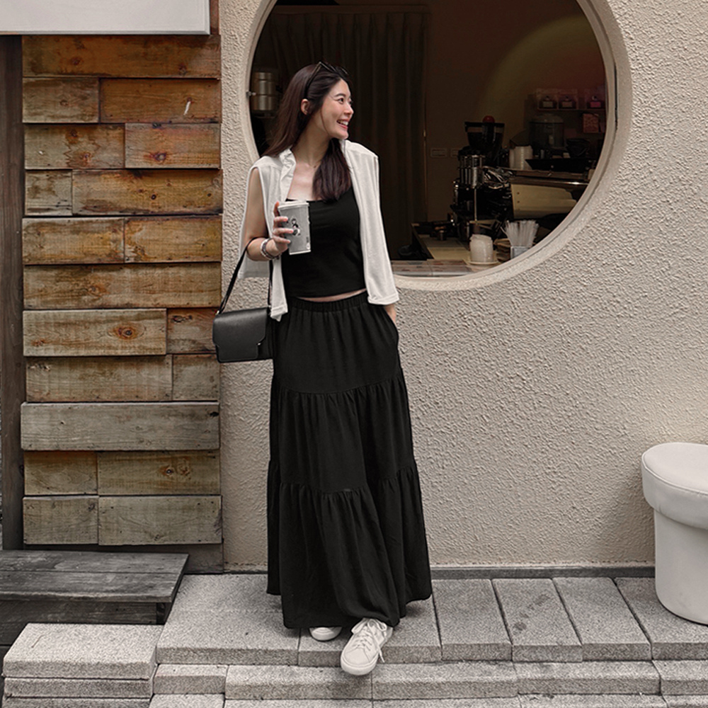 Casual Chic 棉麻蛋糕裙-黑