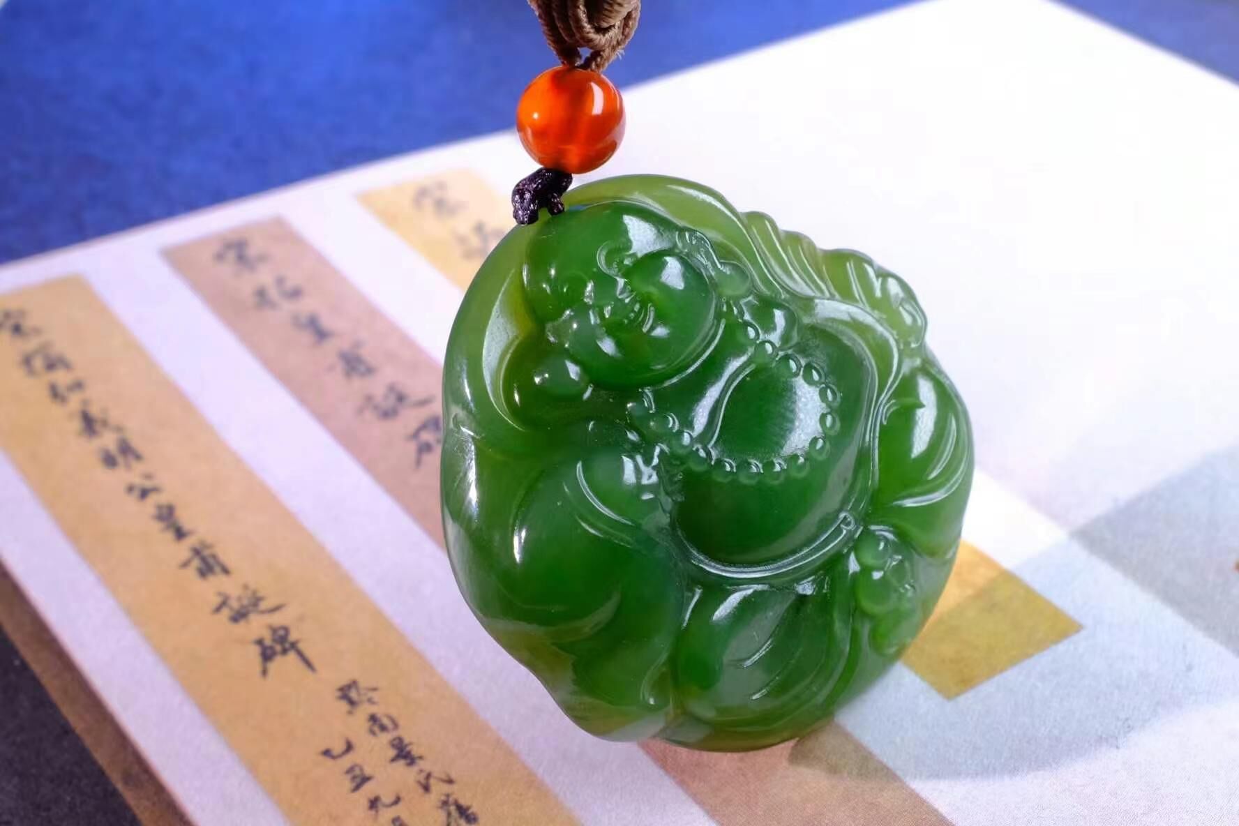 和田玉彌勒佛掛件,天然和田玉軟玉