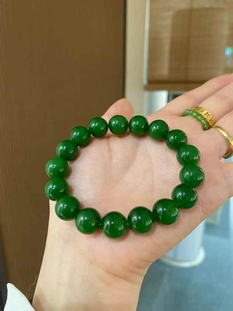 428721 和田玉碧玉塔尖綠羊脂手串 (12mm直徑)