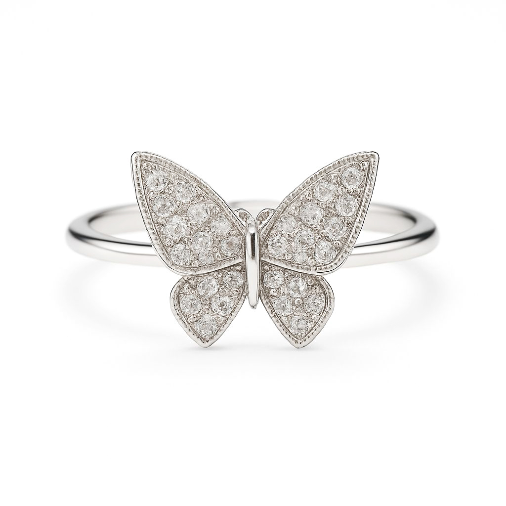 18K白金天然鑽石蝴蝶戒指