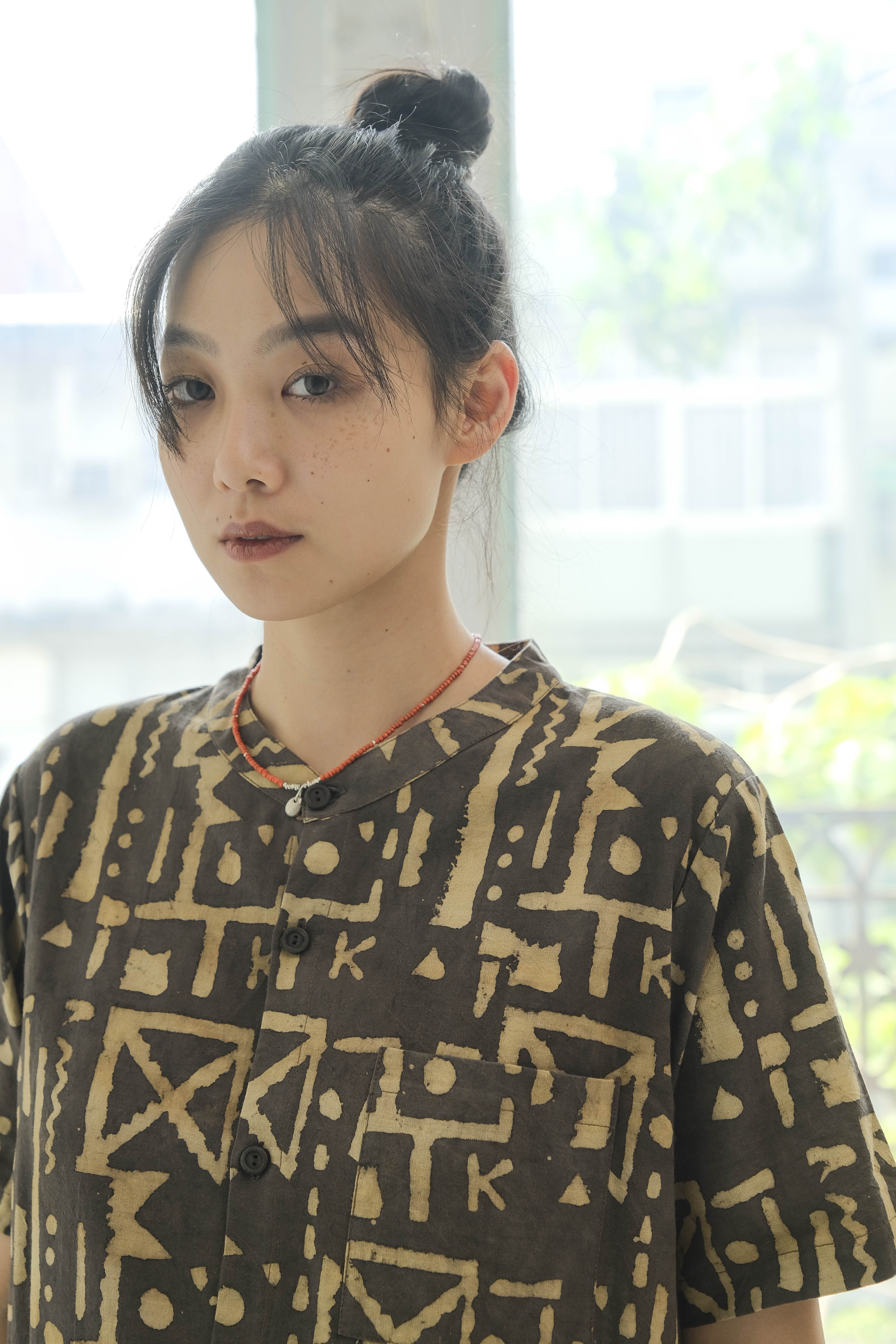Kachua 中性無領短袖襯衫 花布系列