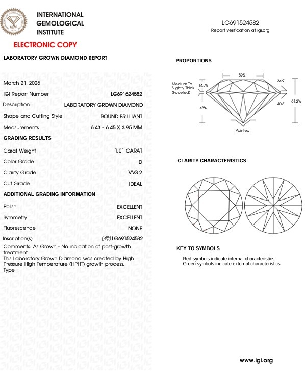 18K白金 1卡實驗室培育鑽石戒指