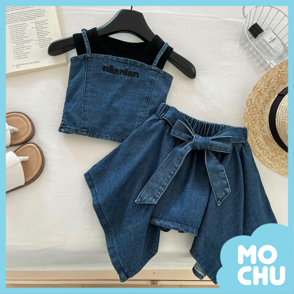 牛仔不規則褲裙三件套裝