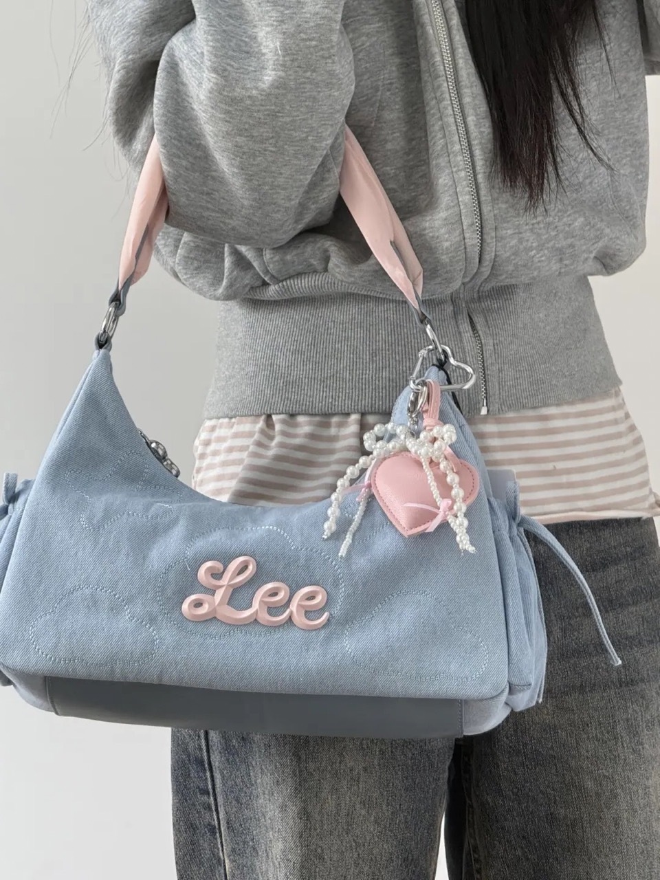 LEE 蝴蝶結雲吞包 牛仔藍 淡粉 單肩包 手提包 腋下包 / 預購