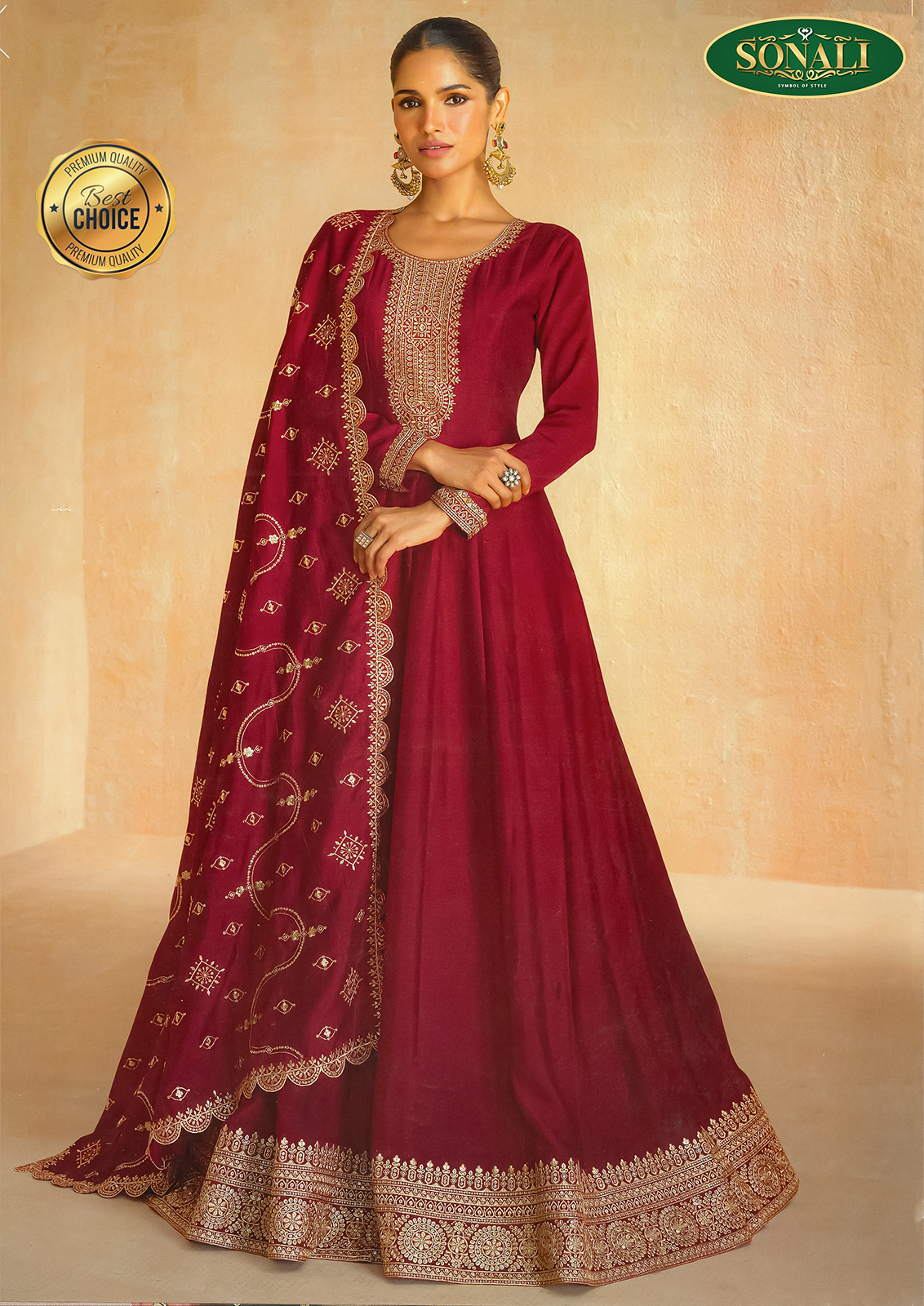 Sonali's Premier Quality Women's Bridal Anarkali Suit Collections Free Size - GW043