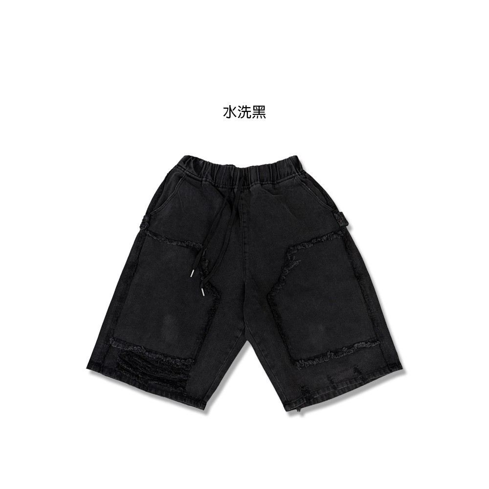 男女不拘黑系破壞七分牛仔報童褲 68893