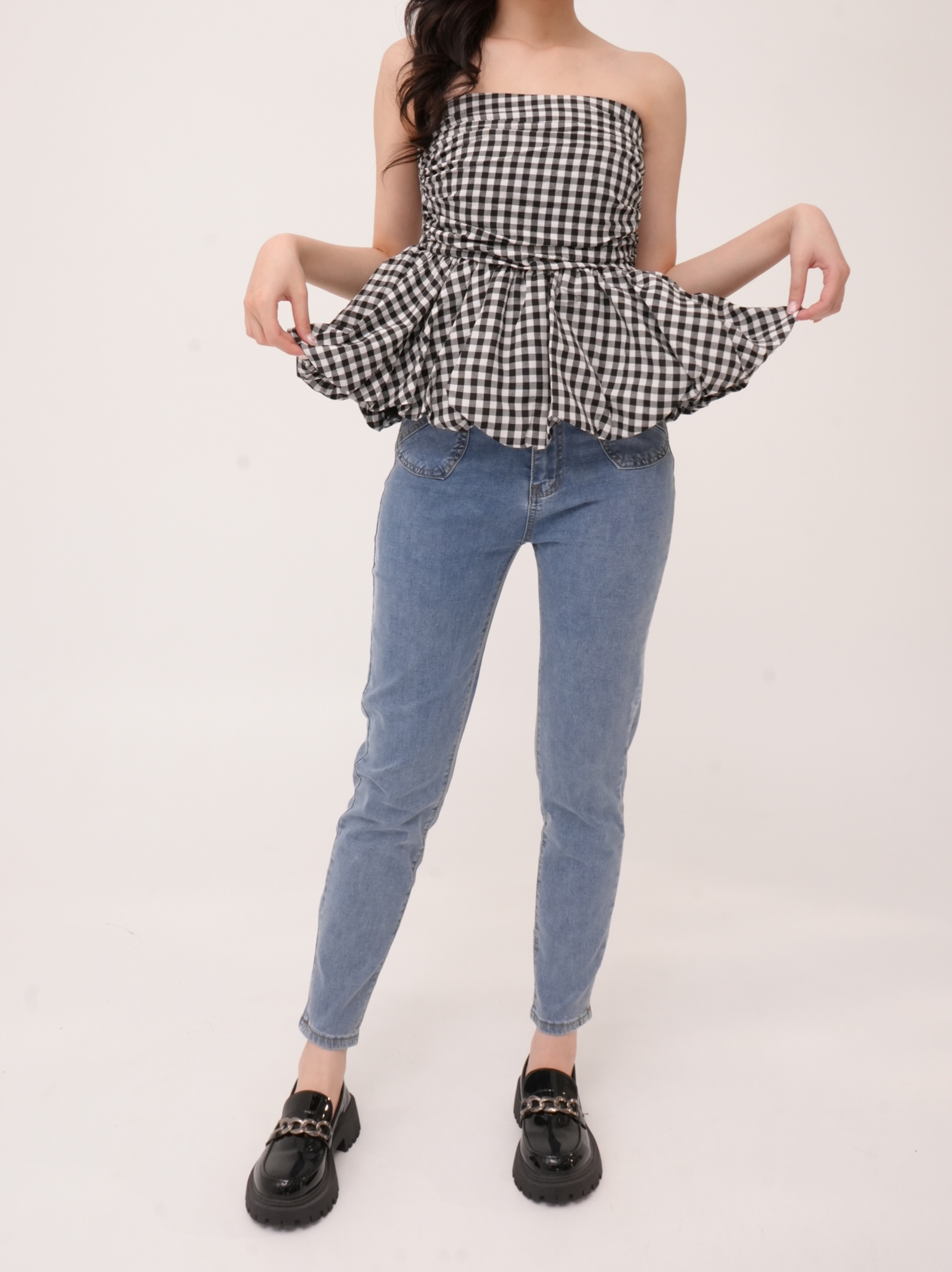 法朵Fado shop｜後鬆緊彈平口背心 1783001 黑 / 格紋