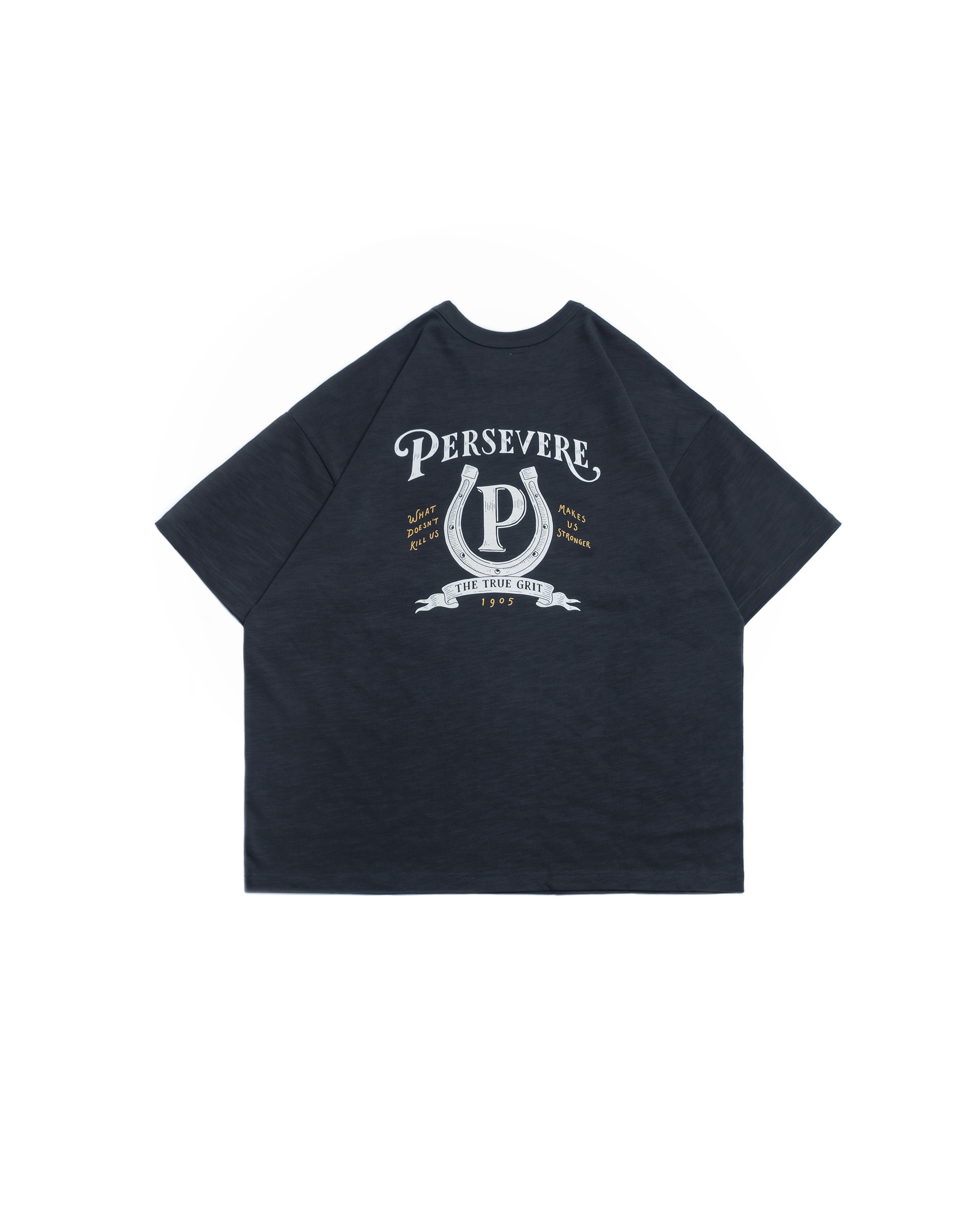 Persevere hand-drawn horseshoe graphic T-shirt  - Charcoal