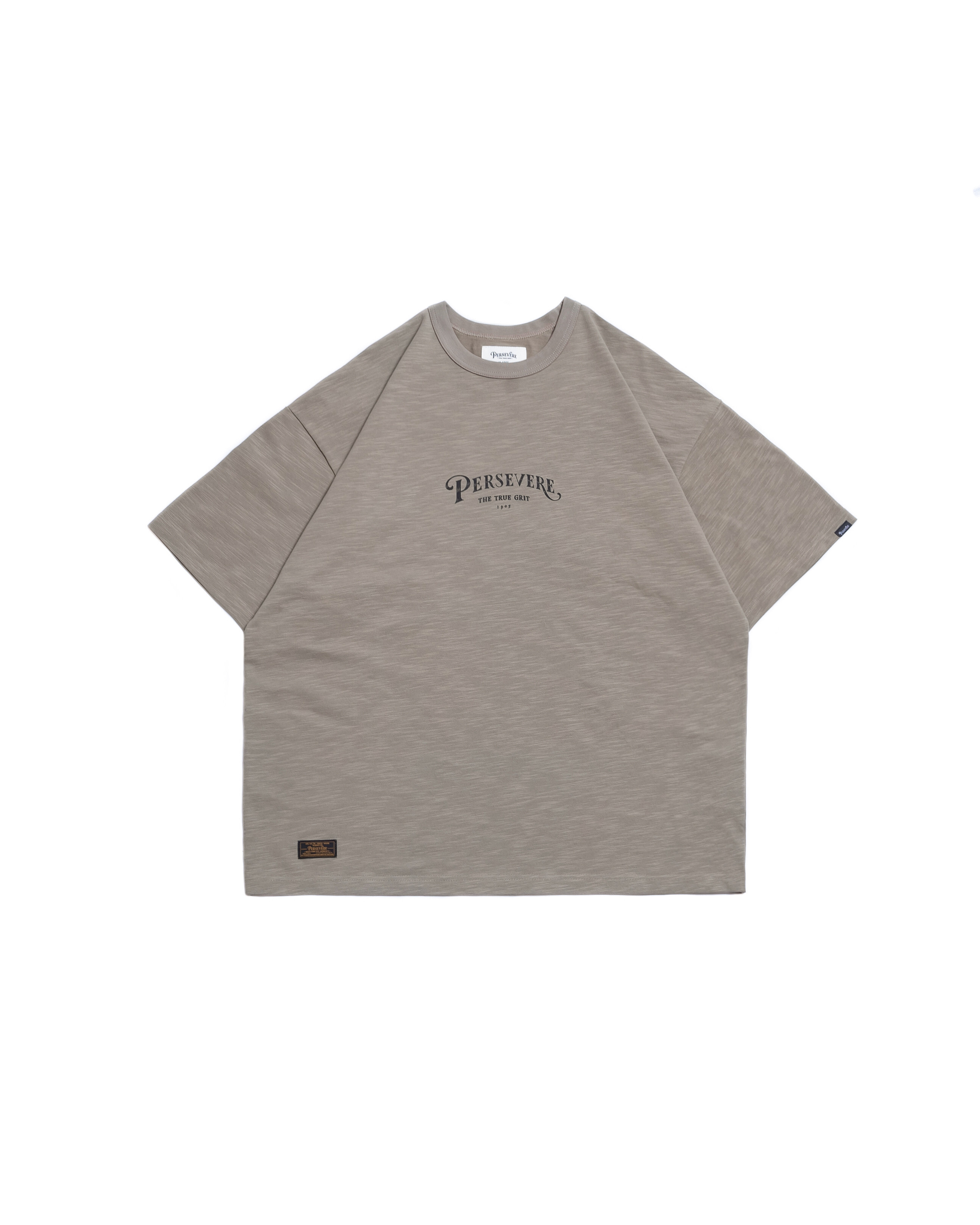 Persevere hand-drawn horseshoe graphic T-shirt  - Sand