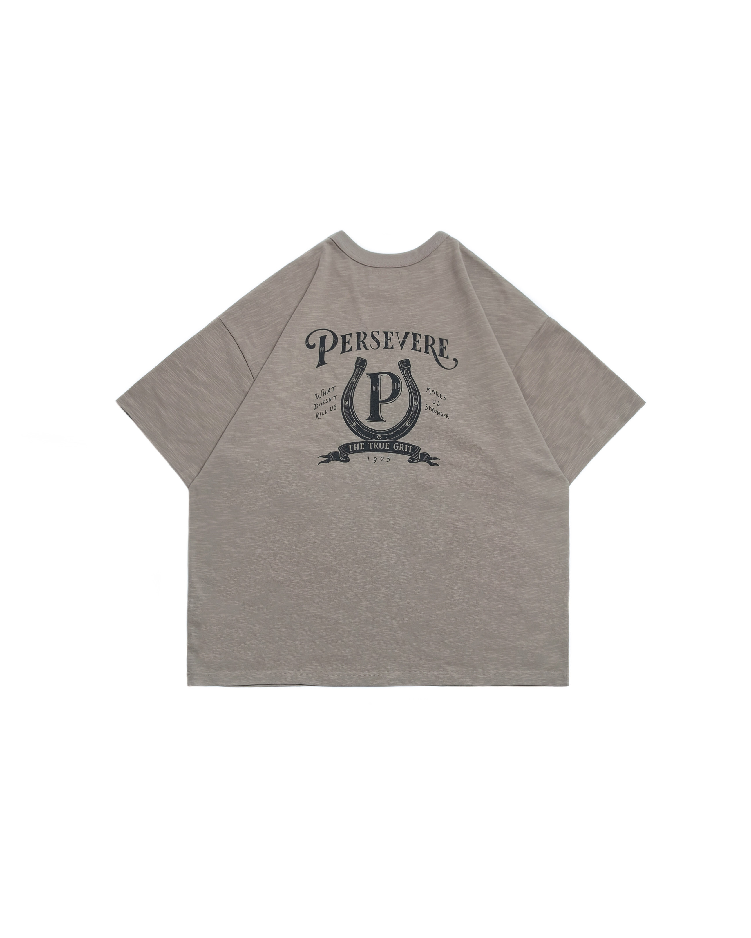 Persevere hand-drawn horseshoe graphic T-shirt  - Sand