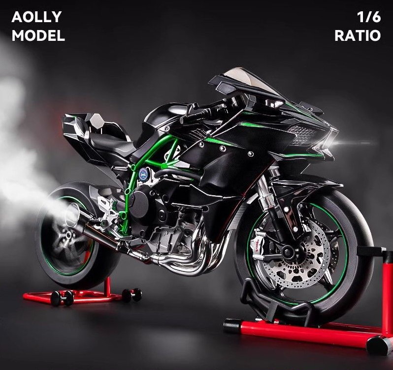 [訂金] XLG 1/6 仿真噴霧動態 合金 H2R  摩托車模型 碳纖維色 (本地包郵)