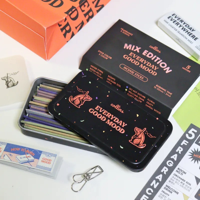 【Collins】鐵盒線香綜合款 70支入 (果園土壤+花草靜謐+澄淨果香+清新海洋+木質檀香)