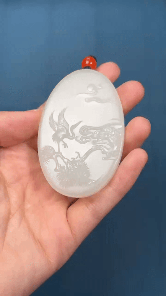 428213 和田玉籽料鬆鶴延年