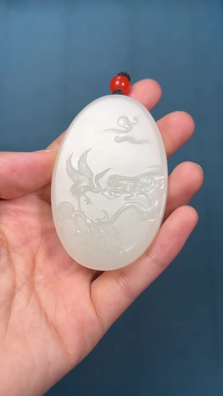 和田玉籽料鬆鶴延年,天然和田玉軟玉