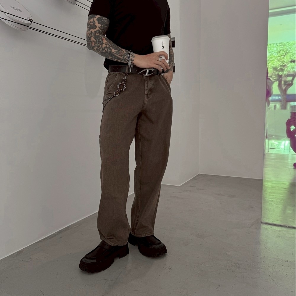 蠟染水洗質感寬版落地褲 68908