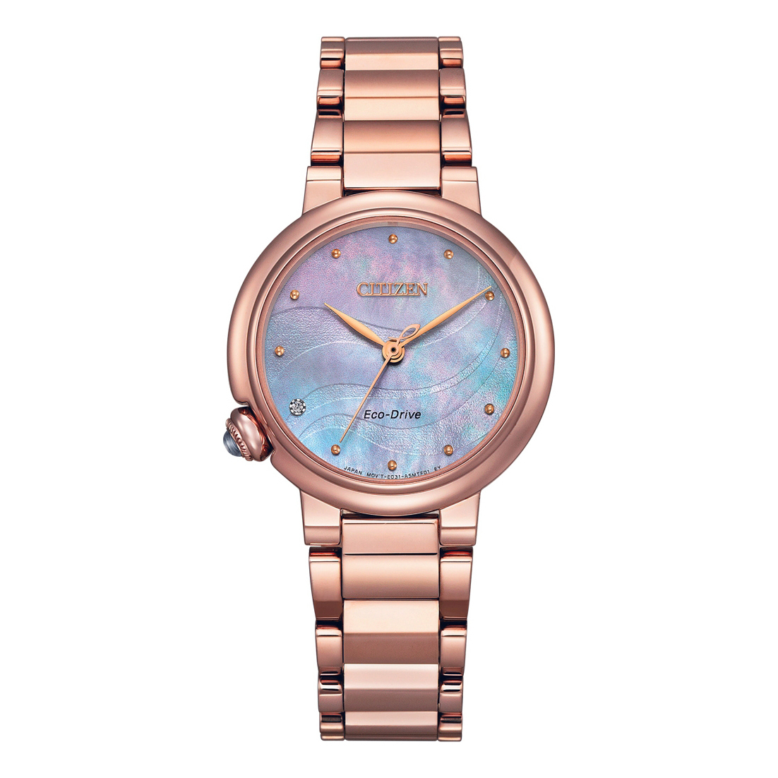 【Citizen 星辰】EM0917-81Y 光動能 1顆鑽石 白蝶貝錶盤 不鏽鋼 石英 手錶