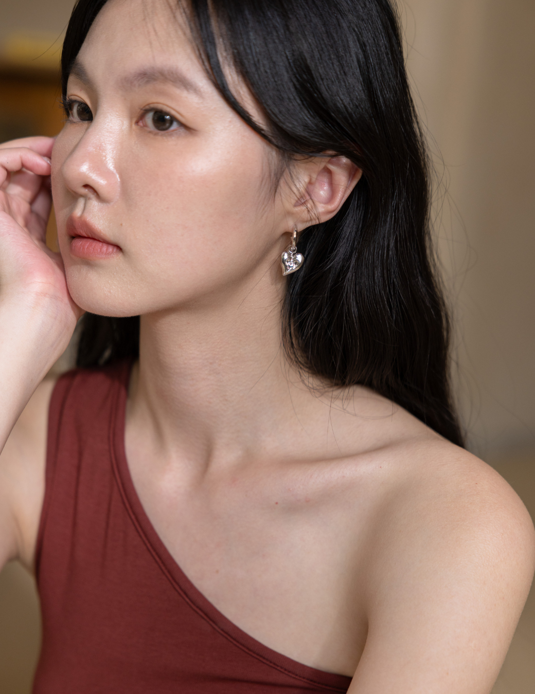 雙面愛心C圈耳環（銀色）