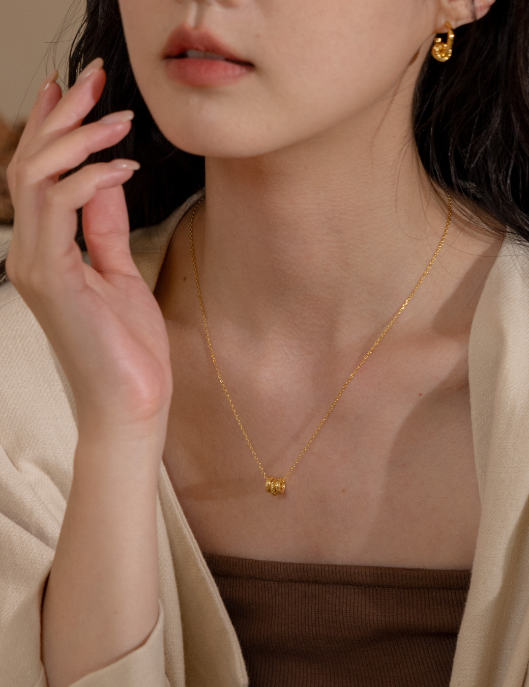 壓紋甜甜圈項鍊（金色）