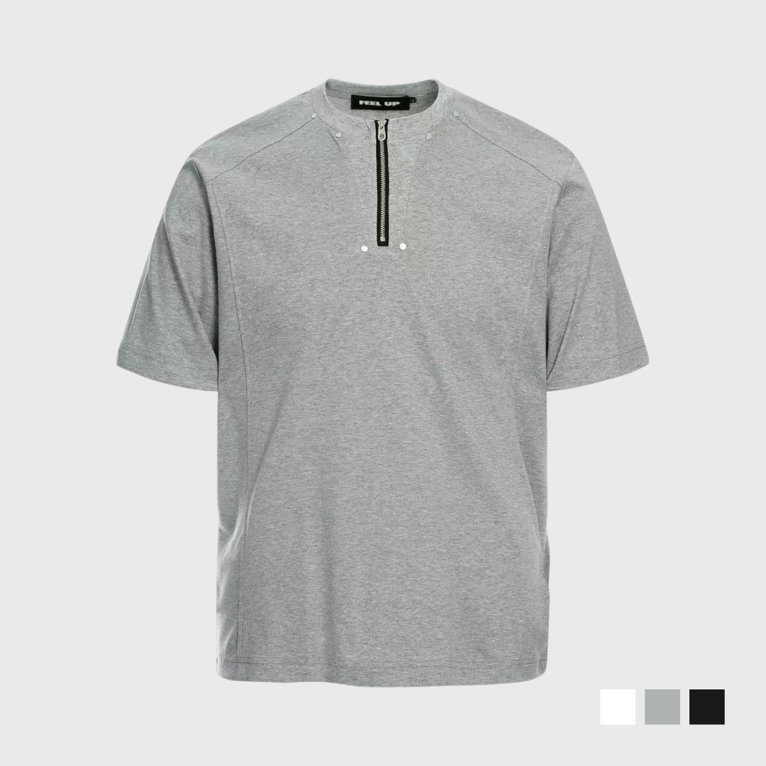 鉚釘半拉鍊墊肩短T