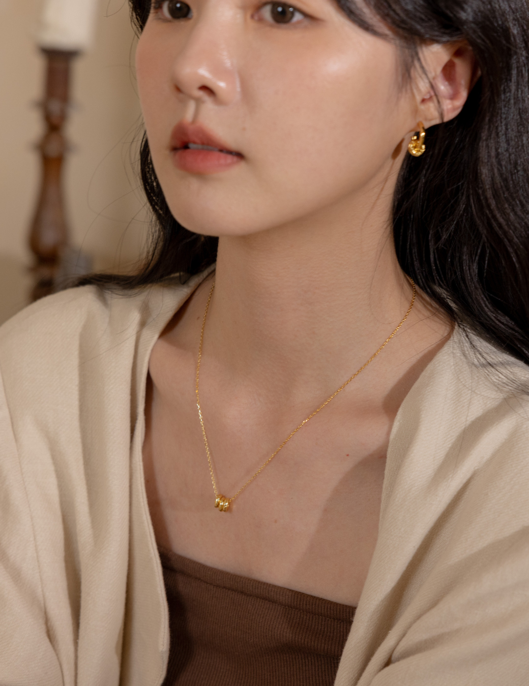 壓紋甜甜圈項鍊（金色）