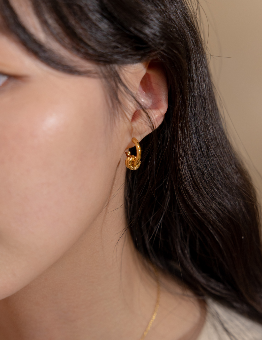 壓紋甜甜圈耳環（金色）