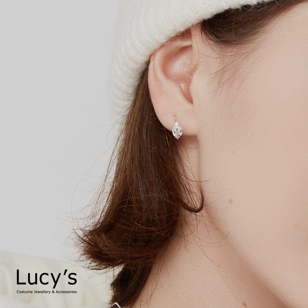 925純銀 閃耀方鑽 易扣耳環 (118827)