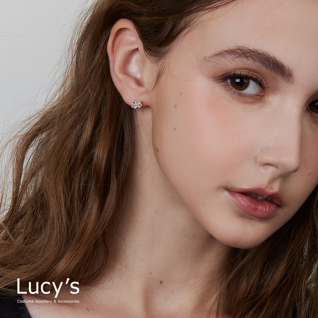 925純銀 冰晶幸運草 轉珠耳環 (107378)