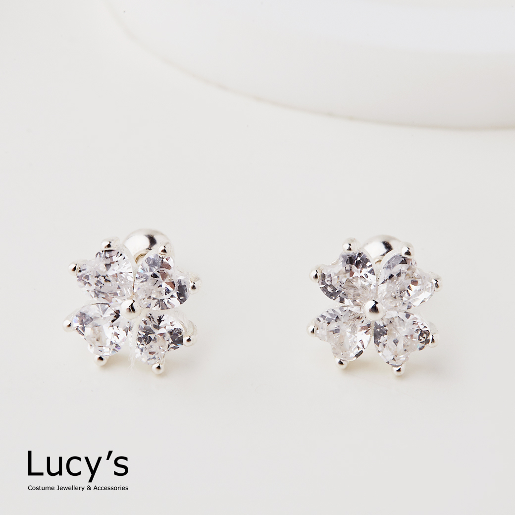 925純銀 冰晶幸運草 轉珠耳環 (107378)