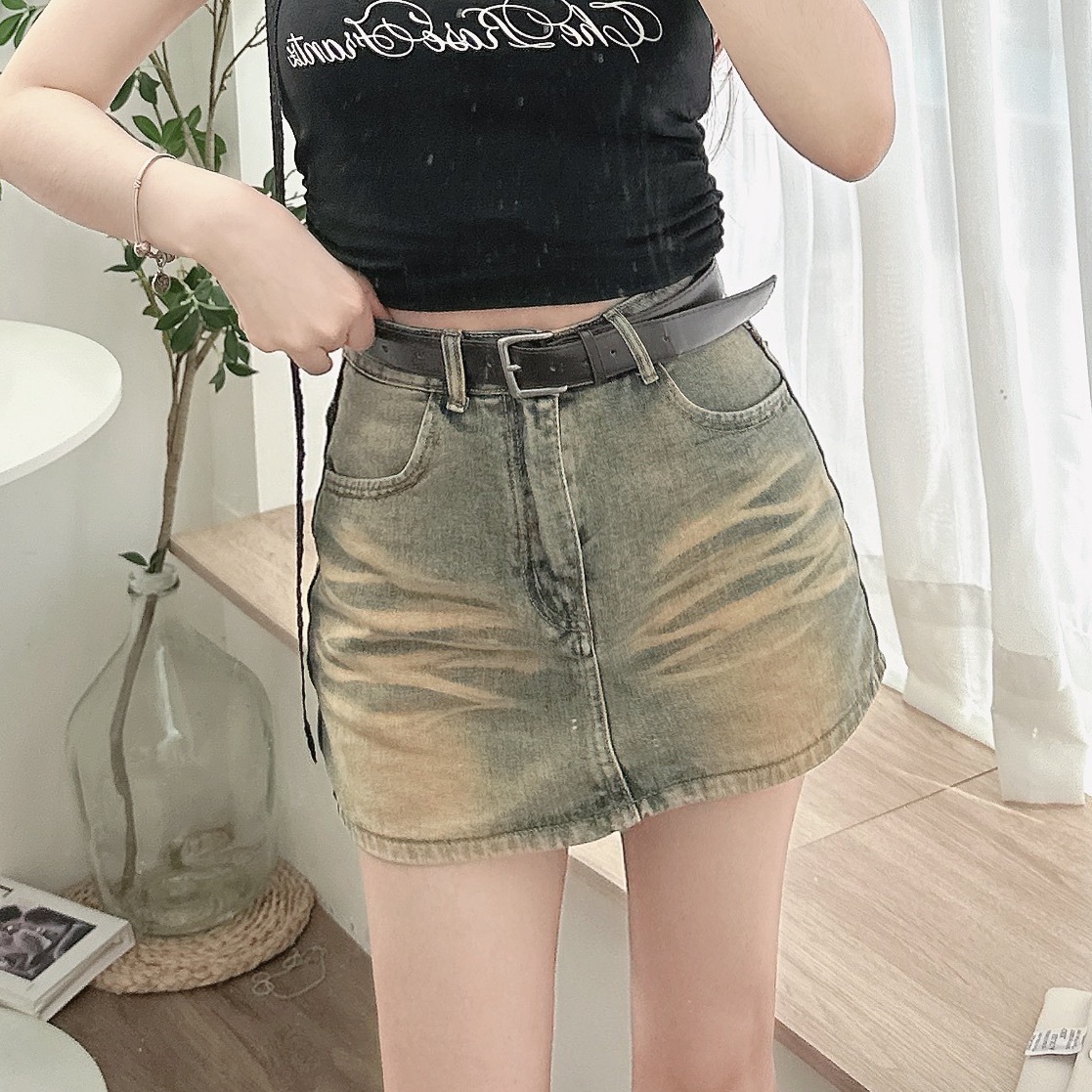 Y2K復古牛仔短裙(附皮帶)/二色