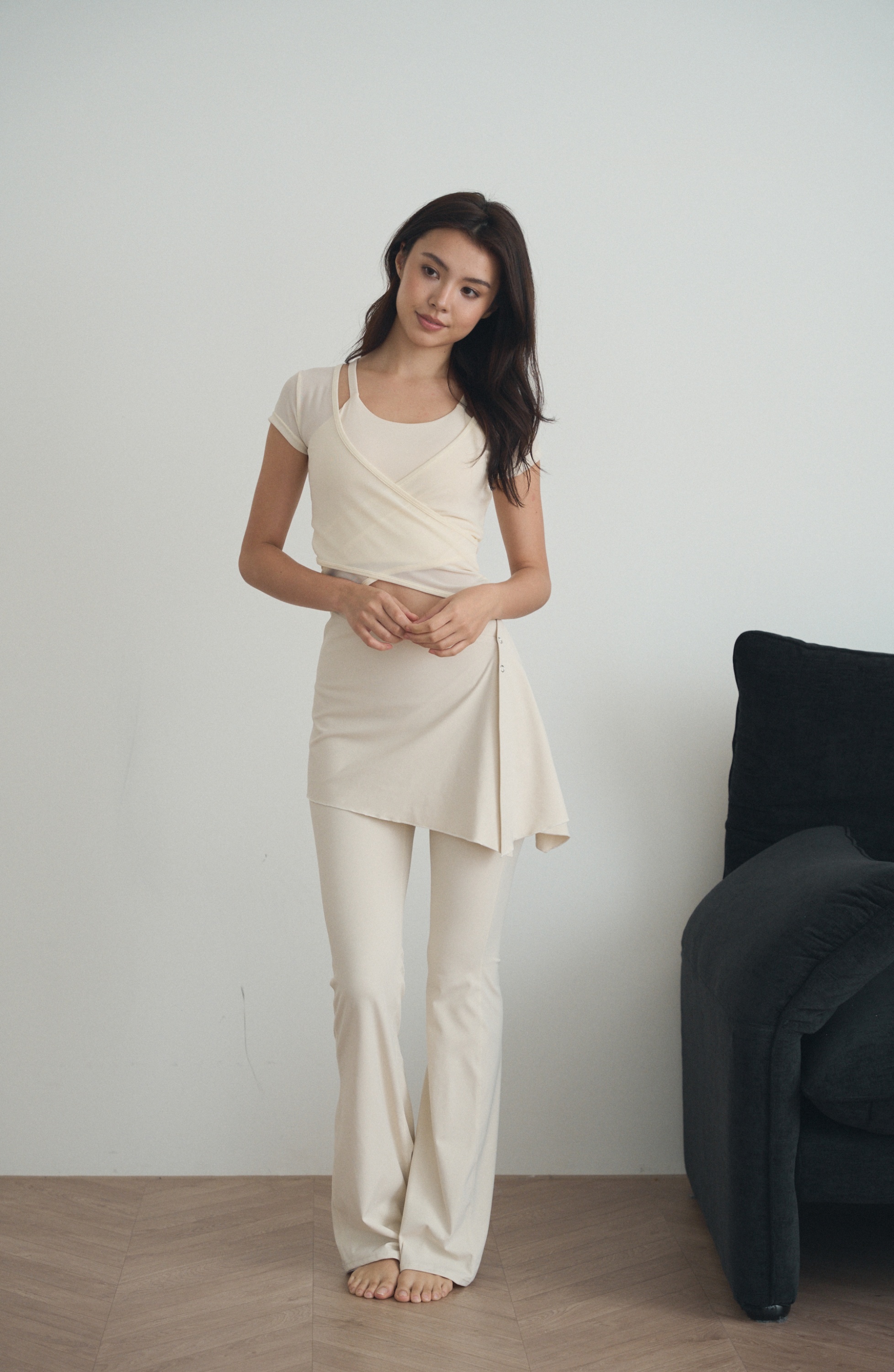一件兩穿｜可拆裙擺瑜珈褲-奶白