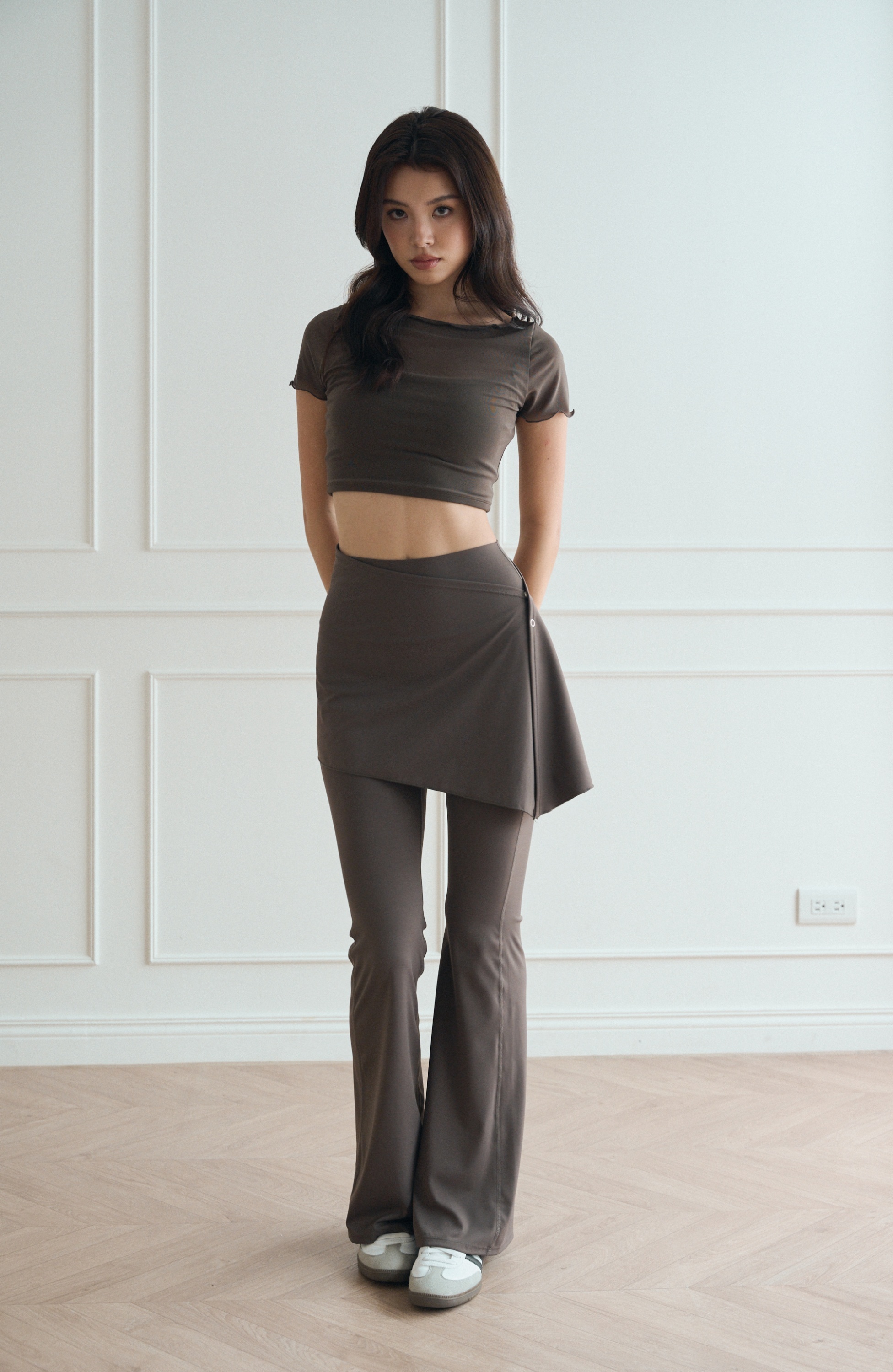 一件兩穿｜可拆裙擺瑜珈褲-咖啡