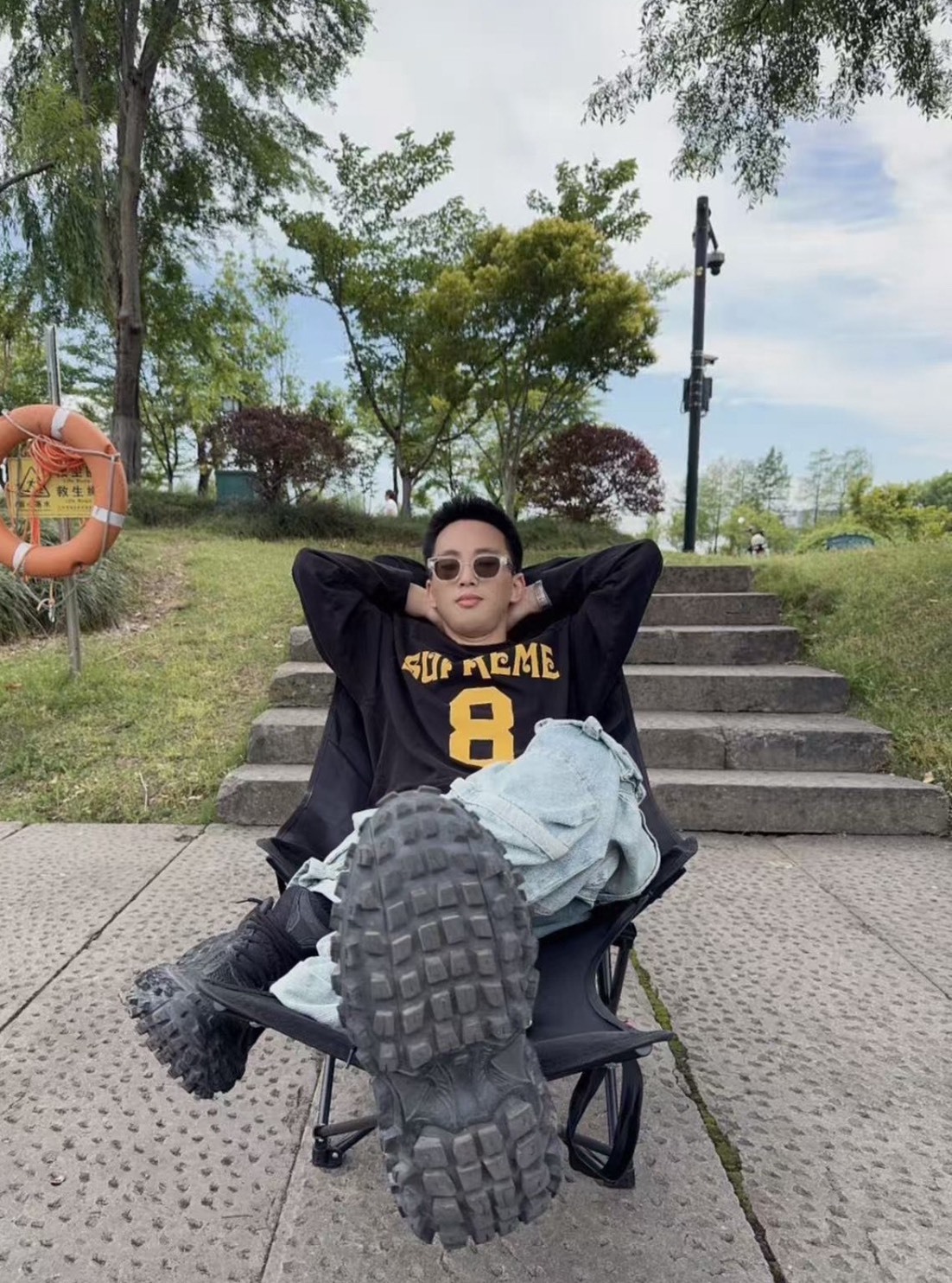 Supreme 數字Logo長袖足球衣-黑色