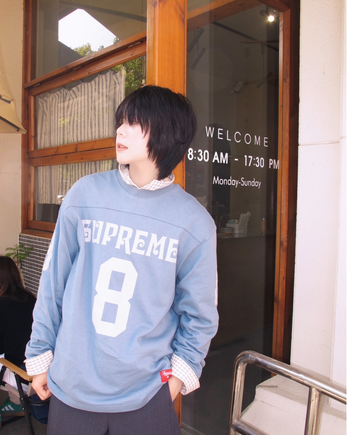 Supreme 數字Logo長袖足球衣-藍灰色