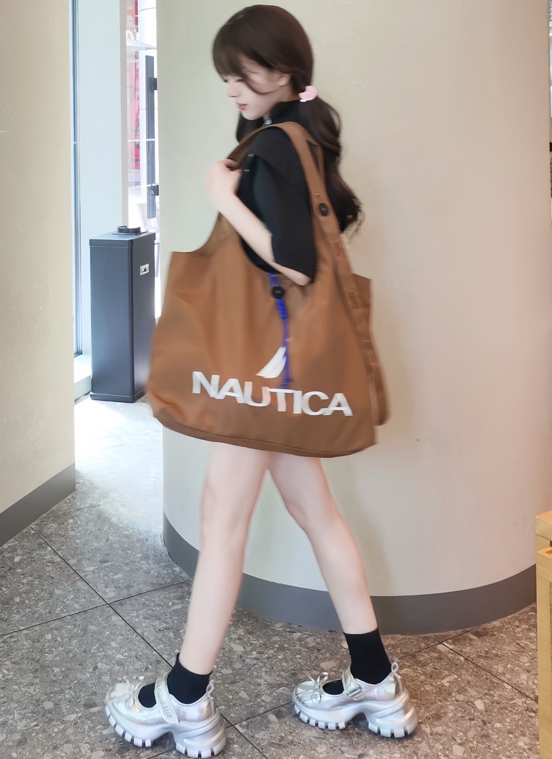 NAUTICA 日系大容量尼龍托特包-棕色